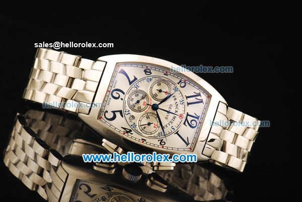 Franck Muller Chronograph Swiss Quartz Movement Full Steel with White Dial and Black Arabic Numerals - Click Image to Close